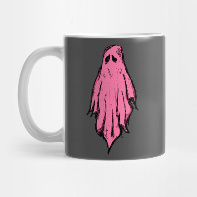 Pink Strawberry Ghost Spooky Cute Halloween Drawing by Awful Waffle Press